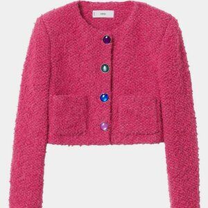 MANGO Cropped, textured jacket finished with candy  buttons  SMALL